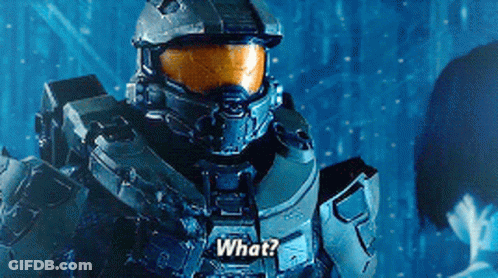 A Video Game Character Says " What " In Front Of Another Character GIF