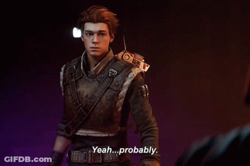 A Video Game Character Says Yeah Probably In A Dark Room GIF