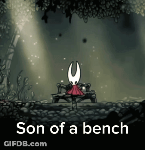 A Video Game Character Sits On A Bench With The Words Son Of A Bench Below Him GIF