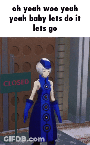 A Video Game Character Standing In Front Of A Closed Sign GIF