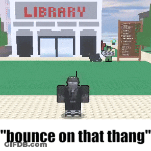 A Video Game Character Standing In Front Of A Library GIF