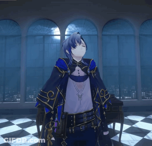 A Video Game Character With A Blue Cape And A White Shirt With The Letter M On The Chest GIF