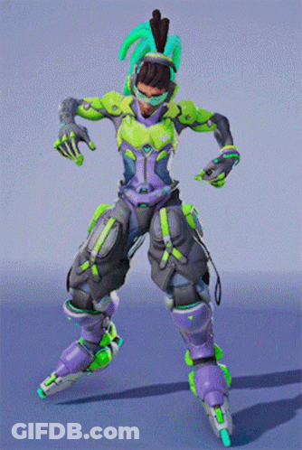 A Video Game Character With A Green And Purple Outfit GIF