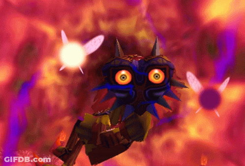 A Video Game Character With A Mask On His Face Is Flying Through The Air GIF