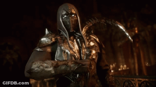 A Video Game Character With A Mask On His Face Is Holding A Sword . GIF