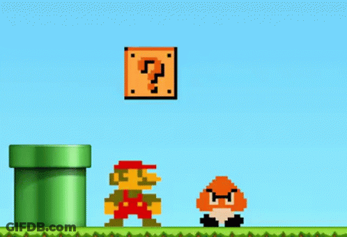A Video Game Character With A Question Mark On His Chest GIF