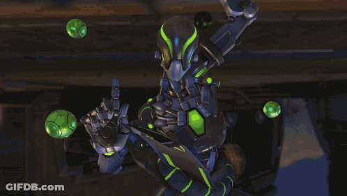 A Video Game Character With A Shield And A Green Sphere With The Letter C On It GIF