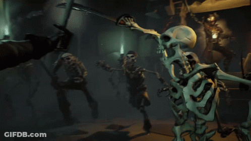 A Video Game Character With A Skeleton Head And Arms GIF