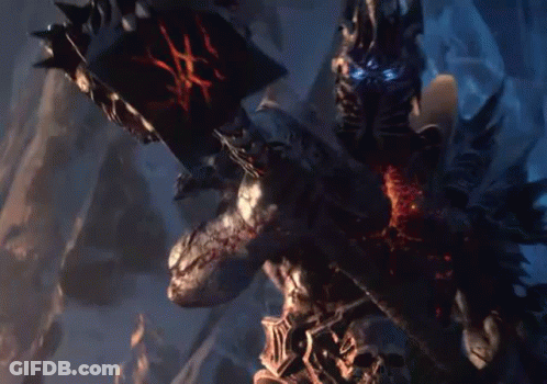 A Video Game Character With A Skull On His Head Is Standing In Front Of A Fire . GIF