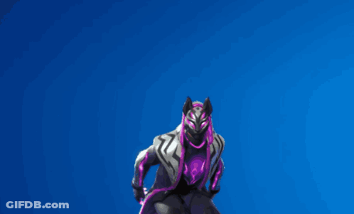 A Video Game Character With A Sword And A Purple Tail GIF