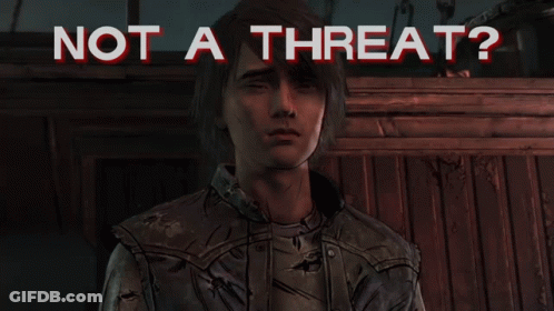 A Video Game Character With Blood On His Face And The Words " Not A Threat " GIF