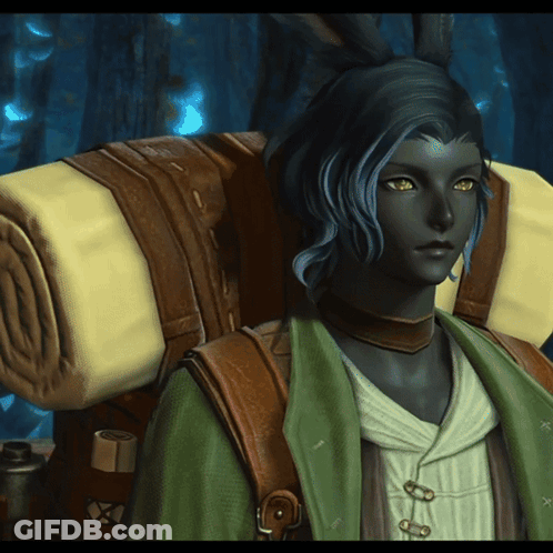 A Video Game Character With Blue Hair And Green Eyes GIF