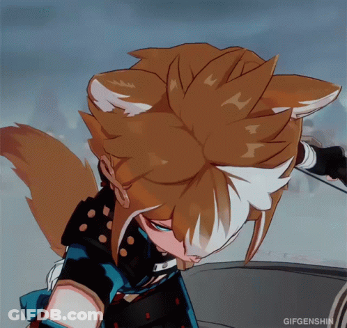 A Video Game Character With Fox Ears And A Sword GIF