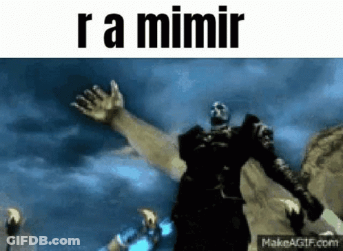 A Video Game Character With His Arms Outstretched And The Words Ra Mimir Above Him GIF