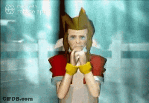 A Video Game Character With His Hands Folded And A Yellow Wristband . GIF