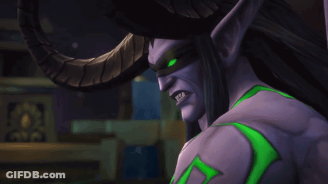 A Video Game Character With Horns And A Green Arrow On His Arm GIF