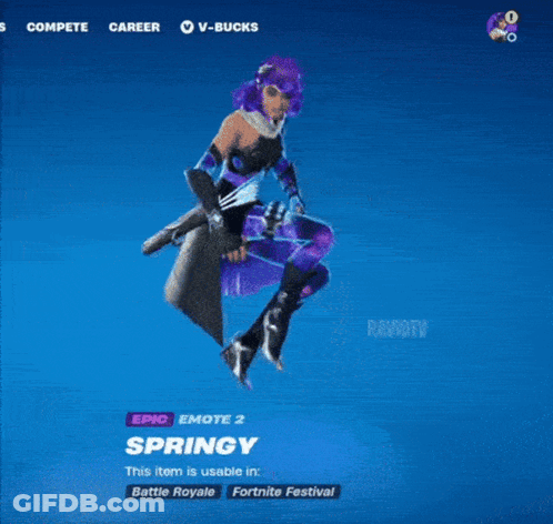 A Video Game Character With Purple Hair And A Scarf Is Called Springy GIF