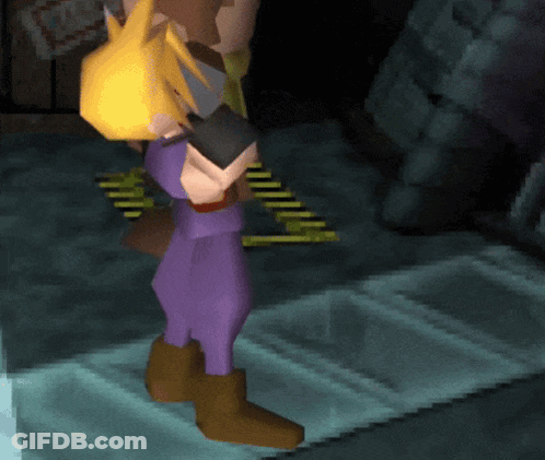 A Video Game Character With Purple Pants And Brown Boots Is Standing On A Staircase GIF