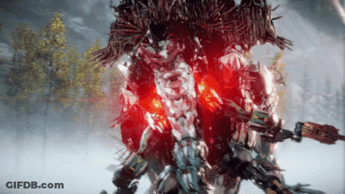 A Video Game Character With Red Eyes And A Gun GIF