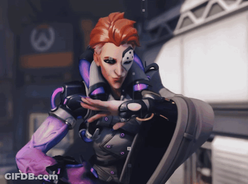 A Video Game Character With Red Hair And Purple Sleeves Is Pointing At Something GIF