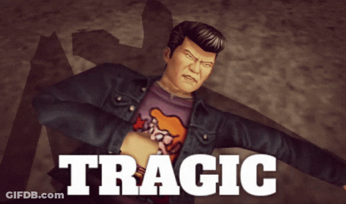 A Video Game Character With The Name Tragic On The Bottom GIF