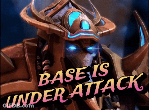 A Video Game Character With The Words Base Is Under Attack On The Bottom GIF