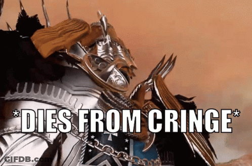 A Video Game Character With The Words Dies From Cringe On The Bottom GIF