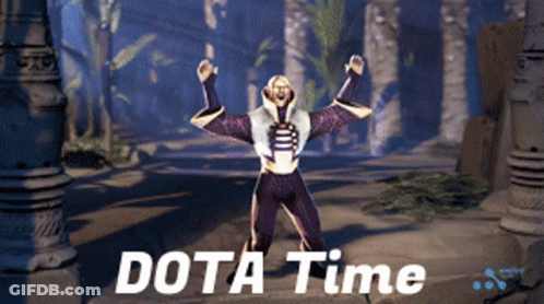 A Video Game Character With The Words " Dota Time " On The Bottom Right GIF