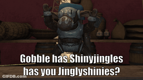 A Video Game Character With The Words Gobble Has Shinyjingles Has You Jinglyshinies On The Bottom GIF