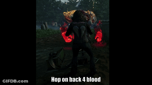 A Video Game Character With The Words Hop On Back 4 Blood GIF