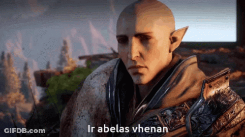 A Video Game Character With The Words Ir Abelas Vhenan Above Him GIF