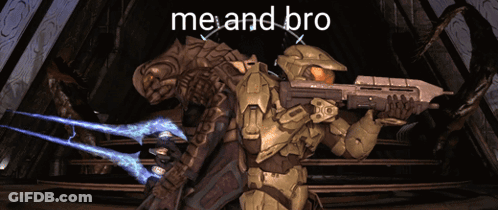 A Video Game Character With The Words Me And Bro Above Him GIF