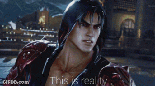 A Video Game Character With The Words This Is Reality Written Below Him GIF