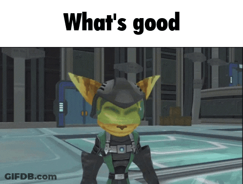 A Video Game Character With The Words What 'S Good On The Top GIF
