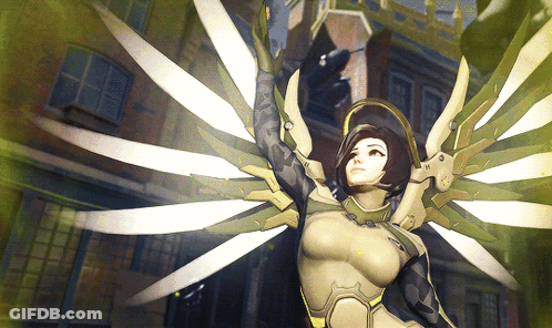 A Video Game Character With Wings And A Halo On Her Head GIF