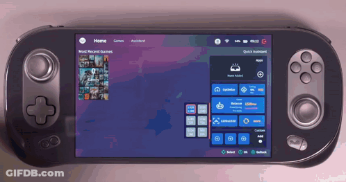 A Video Game Controller With A Screen That Says Home Games Assistant And Quick Assistant GIF