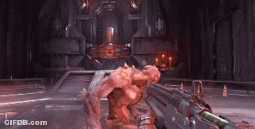 A Video Game Is Being Played And A Monster Is Being Killed By A Gun GIF