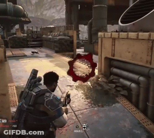 A Video Game Is Being Played And The Player Is Holding A Weapon GIF