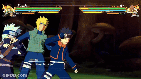 A Video Game Is Being Played Between Minato And Obito GIF