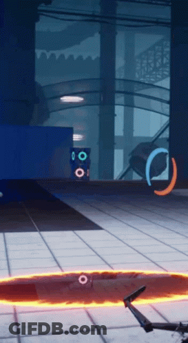 A Video Game Is Being Played In A Dark Room With A Circle In The Middle Of The Floor GIF