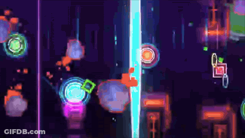 A Video Game Is Being Played In A Dark Room With A Purple Background GIF