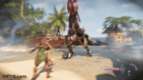A Video Game Is Being Played On A Beach And A Monster Is Being Attacked GIF