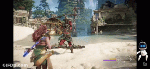 A Video Game Is Being Played On A Ps4 With A Robot In The Corner GIF