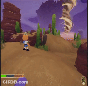 A Video Game Is Being Played With A Character Standing In The Desert GIF