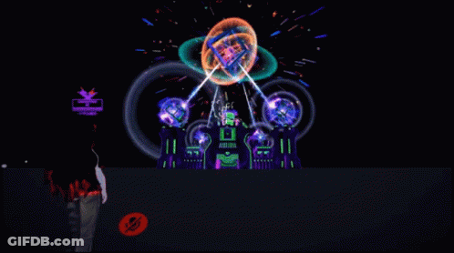A Video Game Is Being Played With A Purple Light Coming Out Of The Top GIF