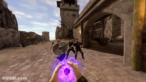 A Video Game Is Being Played With A Purple Sphere In The Foreground GIF