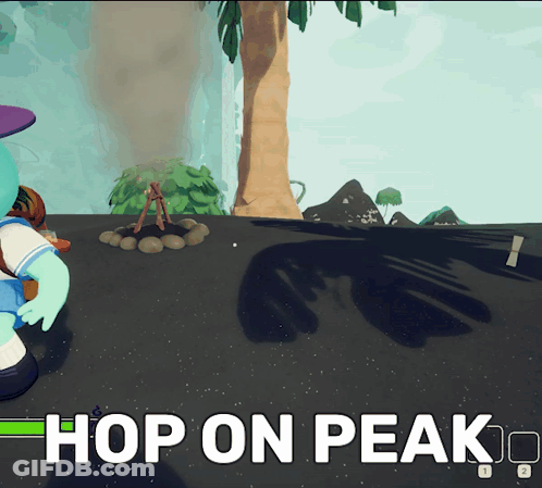 A Video Game Says Hop On Peak In The Corner GIF