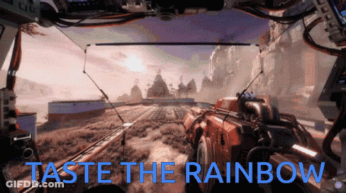 A Video Game Says Taste The Rainbow In Blue GIF