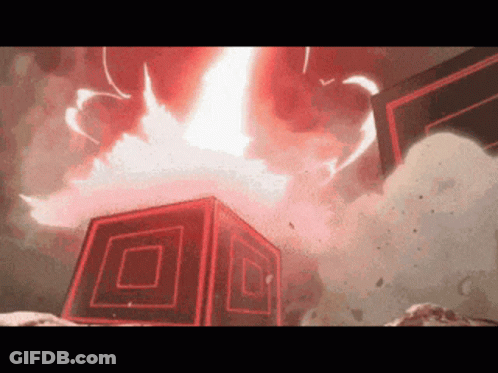 A Video Game Scene Shows A Cube Being Destroyed By A Lightning Bolt GIF