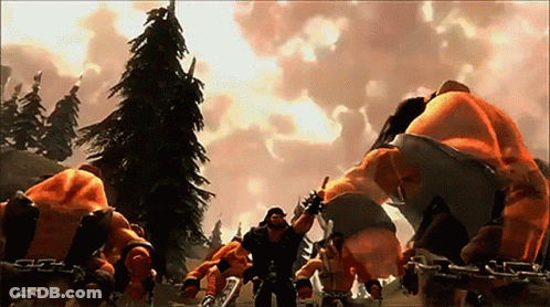 A Video Game Scene Shows A Group Of Monsters Fighting Each Other GIF